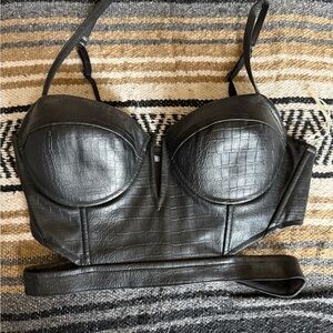 Charlotte Russe Black Faux Croc Bustier Crop Top